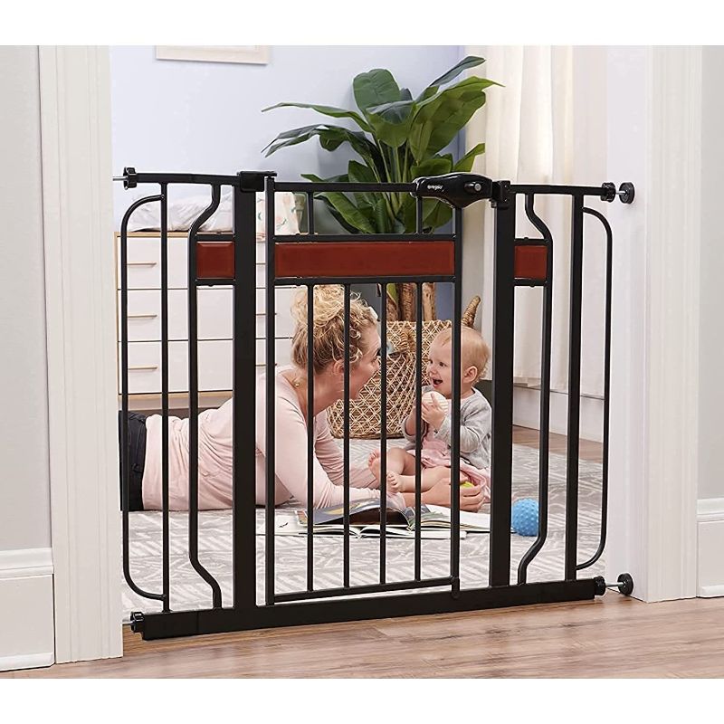 Photo 1 of Regalo Home Accents Extra Wide Walk Thru Baby Gate, Includes Décor Hardwood, 4-Inch Extension Kit, 4-Inch Extension Kit, 4 Pack of Pressure Mount Kit and 4 Pack of Wall Cups and Mounting Kit