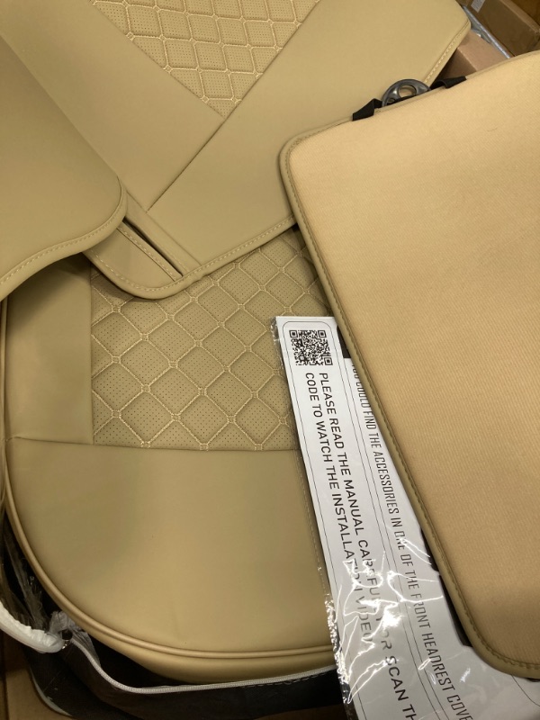 Photo 3 of GEEYONTEK Car Seat Covers Full Set, 5 Seats Universal Waterproof Leather Vehicle Cushion for Automotive Front and Rear, Protectors Fit for Most SUV Truck Sedans Pick-up Jeep, Airbag Compatible (Beige) Full Set Beige