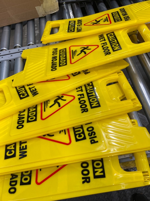 Photo 2 of XPCARE 6-Pack Caution Wet Floor Sign,Bilingual Warning Signs,2-Sided Fold-Out,A Frame Safety Wet Floor Signs Commercial,24 Inches,Yellow 6PackYellow