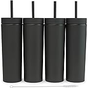 Photo 1 of 
Roll over image to zoom in








SKINNY TUMBLERS Matte Pastel Colored Acrylic Tumblers with Lids and Straws (4 pack) | 16oz Double Wall Plastic Tumblers With FREE Straw Cleaner! Reusable Cup With Straw | Vinyl DIY Gifts (Black)