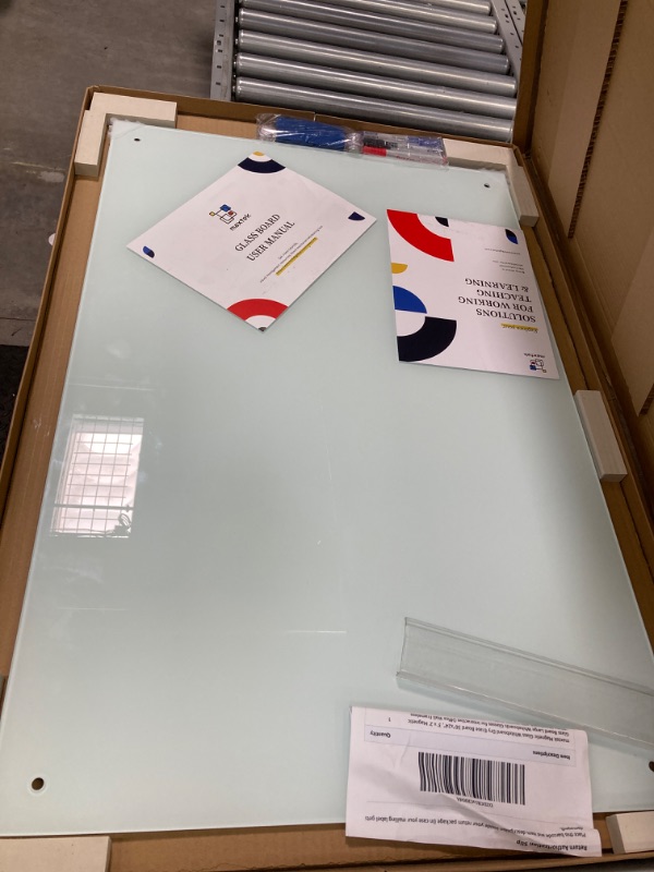 Photo 2 of Glass Whiteboard, 3'x 2' Glass Board Magnetic Dry Erase Board on Wall Frameless, 36 x 24 inches Tempered Glass Dry Erase Board with Acrylic Pen Tray, 3 Markers, 1 Eraser, 5 Magnets