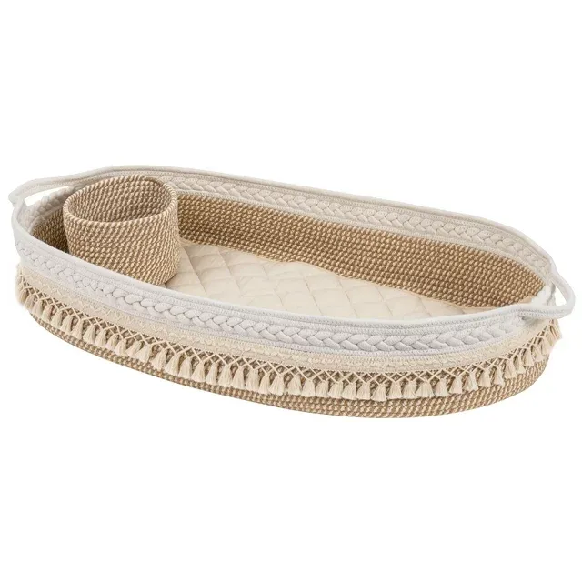 Photo 1 of BABY CHANGING BASKET, HANDMADE WOVEN COTTON ROPE MOSES BASKET, CHANGING TABLE TOPPER WITH MATTRESS PAD BEIGE