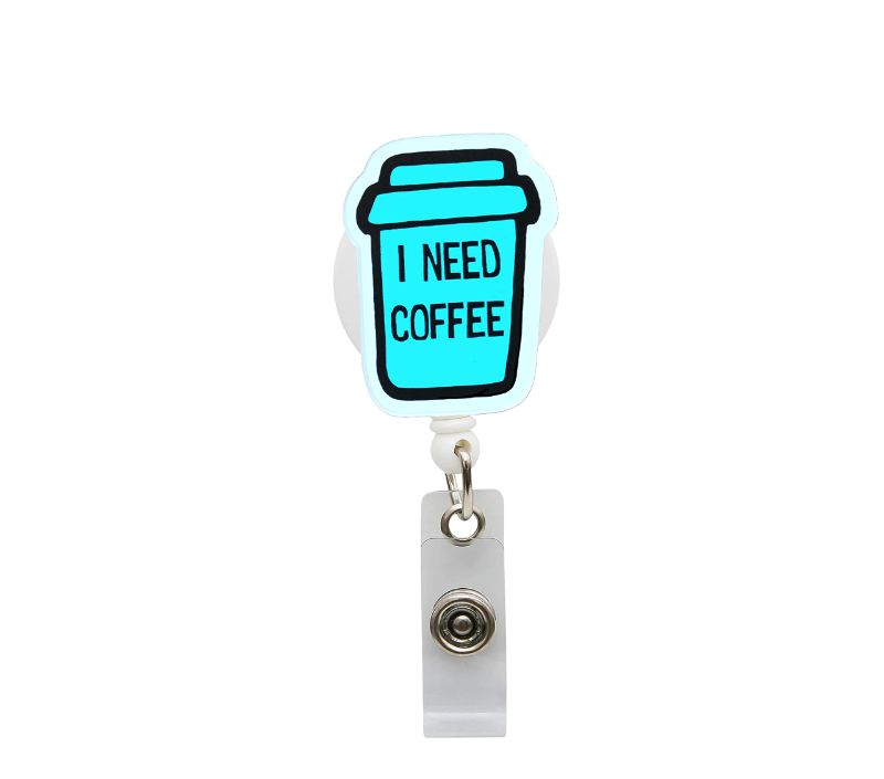 Photo 1 of *** 3PK *** I Need Coffee Nurse Badge Reel - Green Retractable ID Holder and Alligator Clip for Hospitals Doctors and Professional Office Staff