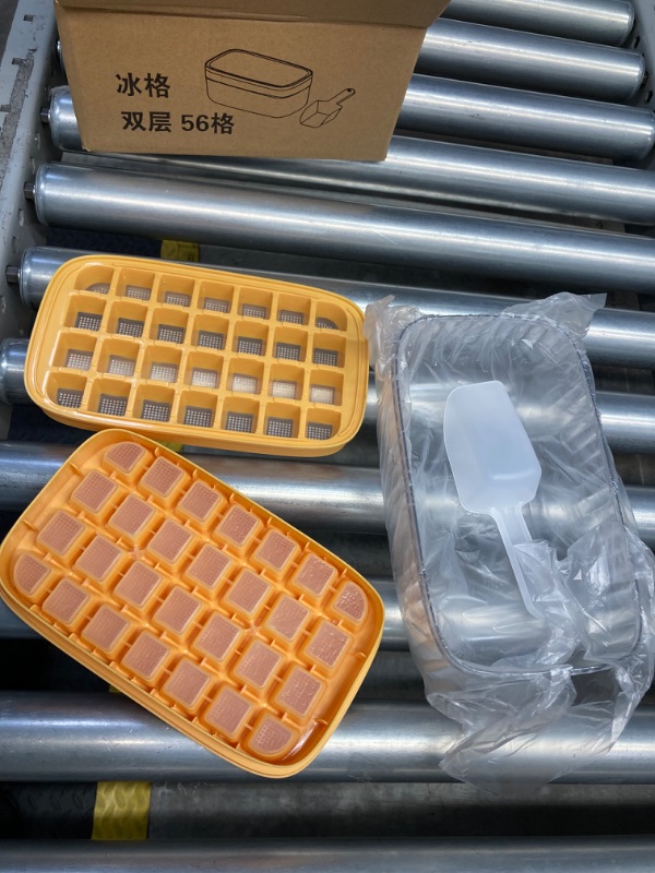 Photo 2 of 5 Pcs Square Ice Cube Tray with Lid and Bin Set 56 pcs Ice Cubes Molds Ice Trays for Freezer Ice Cube Tray Mold with 2 trays, Spill-Resistant Removable Lid and Ice Scoop for Whiskey Cocktail