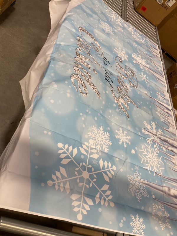 Photo 2 of Renaiss Winter Baby Shower Backdrop 7x5 Ft Baby It's Cold Outside Photo Background Light Blue Snowflakes Vinyl Photography Backdrop for Kids Birthday Decorations Photo Prop 7Wx5H FT Blue Winter