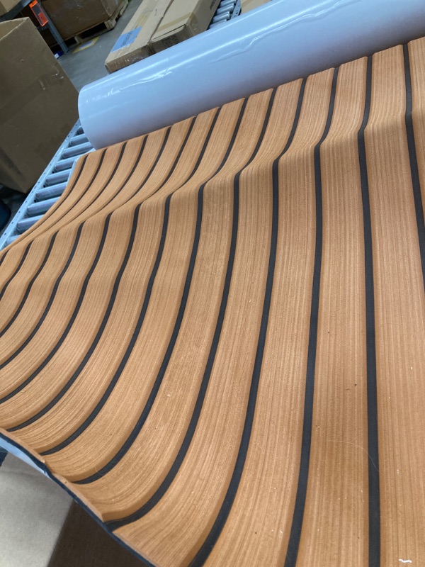 Photo 2 of Boat Flooring EVA Foam Decking Sheet Faux Teak Marine Mat Marine Carpet Cooler Tops Seating Non-Slip Self-Adhesive Flooring Material for Motorboat RV Yacht Kayak Swimming Pool 94" x 44"/35"/23"/16" Brown With Black Seam Lines 35 x 94 inch