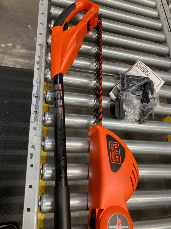 Photo 1 of BLACK+DECKER 20V MAX Cordless Pole Hedge Trimmer, 18-Inch (LPHT120) & 20V Max Lithium Sweeper (LSW221)