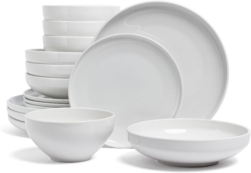 Photo 1 of AmorArc Ceramic Dinnerware Sets of 6, Modern Flat Stoneware Plates and Bowls Sets,Chip and Crack Resistant | Dishwasher & Microwave Safe Dishes Set,Scratch Resistant- Service for 4 (18pc)-Matte White