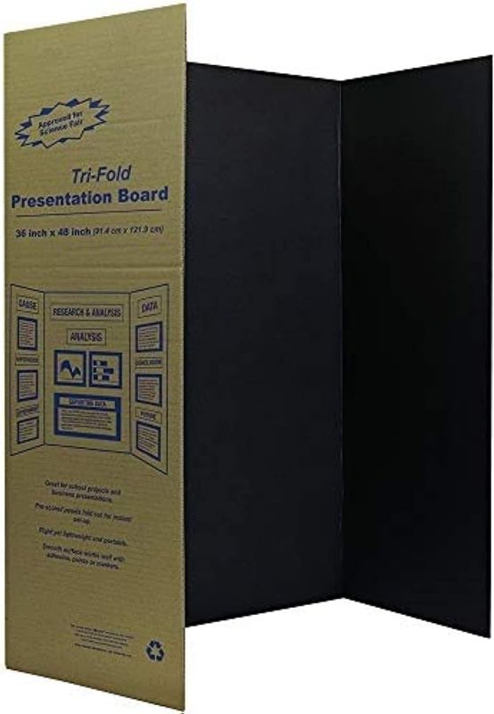 Photo 1 of Black Tri-Fold Presentation Board 36" x 48" Corrugated Tabletop Display Exhibition Board Lightweight and Portable with Smooth Surface Great for School Projects and Business presentations - by Emraw 1