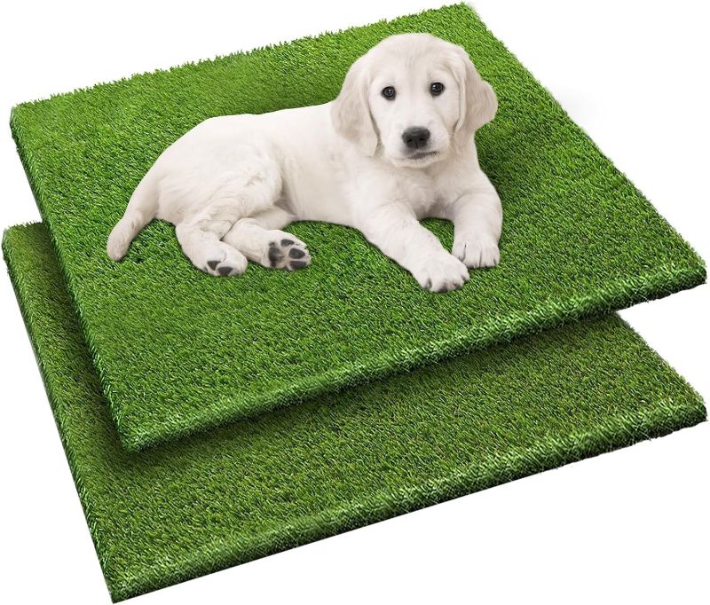 Photo 1 of 2 Pack 26"x30" Dog Grass Pee Pads, Reusable Artificial Grass Turf Rug for Puppy & Cats, Washable Fake Grass Mat Dog Pee Pad Replacement Outdoor Indoor Potty Training Pads with Drainage Holes
