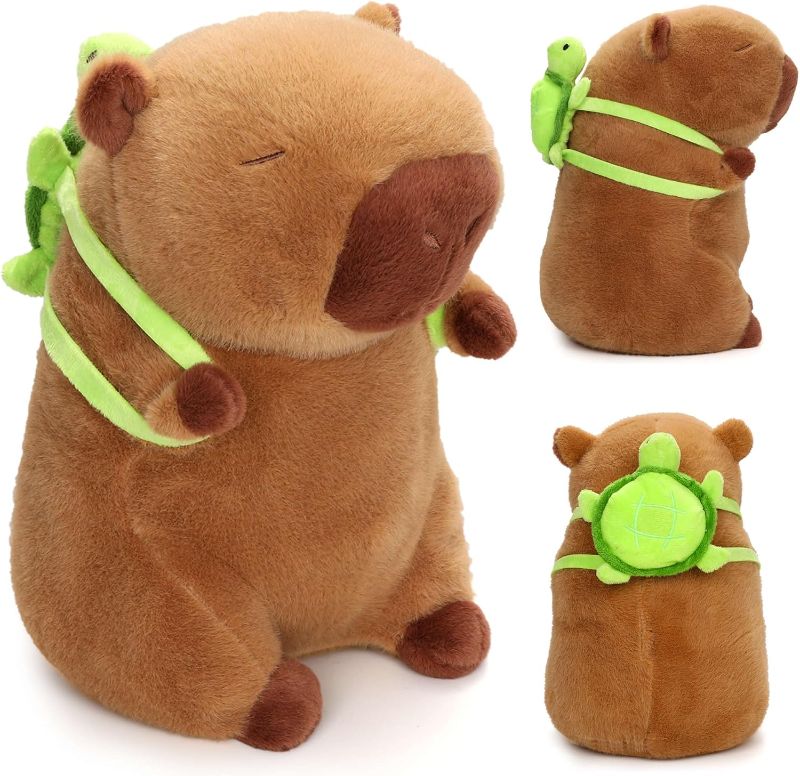 Photo 1 of Cute Capybara Plush Toy, 12 INCH Capybara Stuffed Animals Plushies with Removable Turtle Backpack, Soft Capybara Doll Pillow for Kids Boys Girls Birthday Gifts