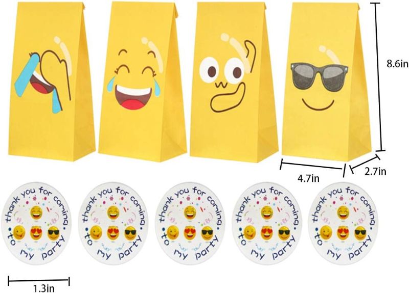 Photo 1 of *** 4 PKS *** 20 PCS Candy Bags Emoticons Candy Party Bags Gift Paper Bags Grocery Bags Craft Paper Bags Lunch Flat Bottom Bags with 24 Stickers Kraft Paper Favor Bag for Wedding Birth Christmas Party Supplies