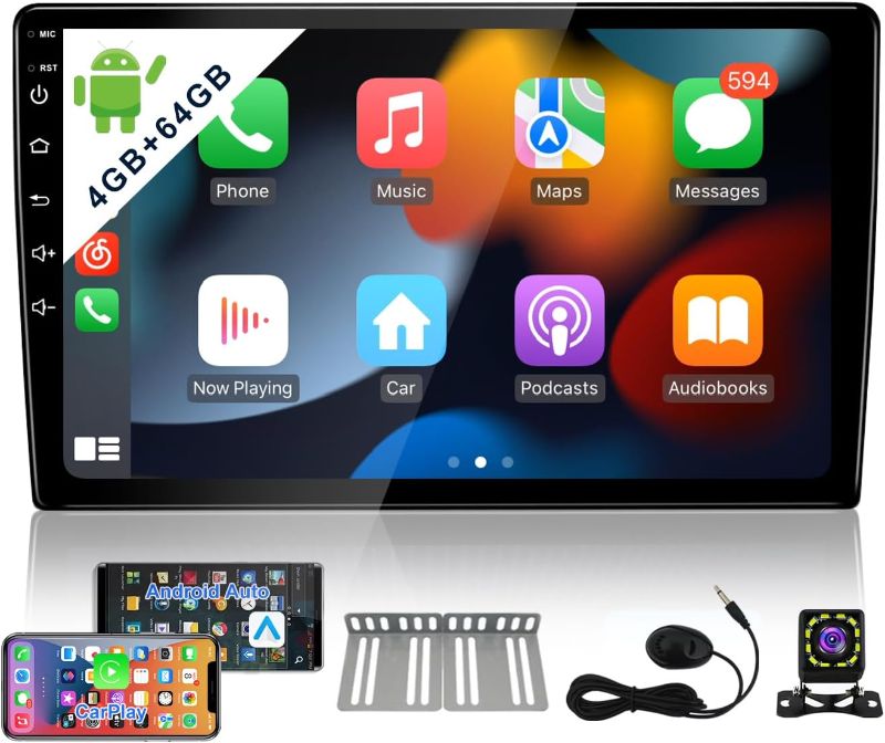 Photo 1 of 8-Core 4GB+64GB Double Din Android Car Stereo Radio Carplay & Android Auto,10 Inch IPS Touch Screen Car Radio with Bluetooth,GPS in-Dash Navigation Unit,Split Screen,Dual USB,Backup Camera