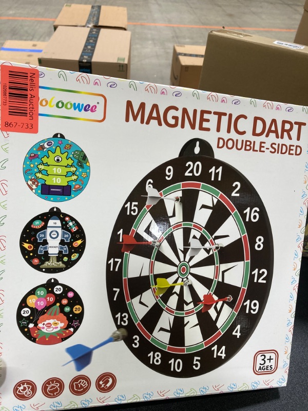 Photo 2 of Doloowee 14 PCS Double-Sided Magnetic Kids Dart Board Set, Large Size Boys Toys Dartboards with 12 Darts, Indoor Outdoor Party Games Toys Gifts for 4 5 6 7 8 9 10 Year Old Boy Girl and Adult 586