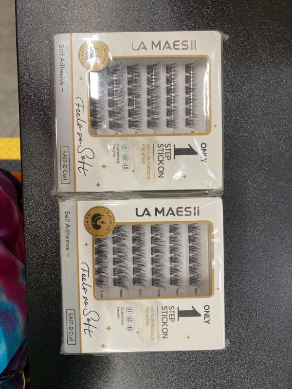 Photo 2 of 2 PACK BUNDLE///LA MAESII Self Adhesive Eyelashes No GLue Lash Clusters Wispy Lashes, D Curl DIY Lashes Clusters Extension Only 1 Step, No Sticky Residue, Easy to Apply,36pcs(SA17 D Curl,11-15mm) Pre-Glued-SA17 D Curl