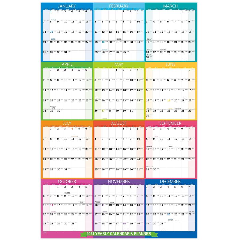 Photo 1 of 2 PIECE BUNDLE! 2024 Yearly Wall Calendar - 2024 Wall Calendar, Yearly Wall Calendar 2024 with Thick Paper, January 2024 - December 2024, 34.8" x 23", X Large - Colorful 2024 Yearly Wall Calendar-Colorful