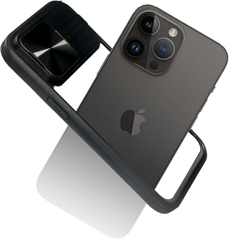 Photo 2 of 2 PIECE BUNDLE! Lzzox for iPhone 15 Pro Max Case, Compatible with Magsafe Wireless Charger Slide Cover Lens Protection Heat Dissipation Cooling Bumper Shockproof PC Frame (Black)