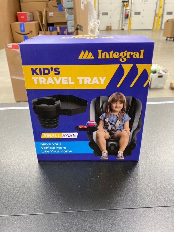 Photo 1 of Kids Travel Tray – Small Base - Car Seat and Car Cup Holder Tray - Tray for Snacks, Entertainment, Toys – Includes Cup Holder – Fits Most Car Seats