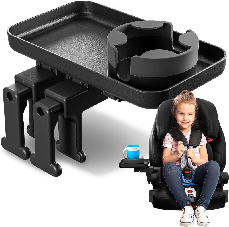 Photo 2 of 
Adjustable Travel Tray - Universal Quick Attach Clamps for Car Seats, Strollers, Arm Rests, Wagons - Car Seat and Stroller Organizer
