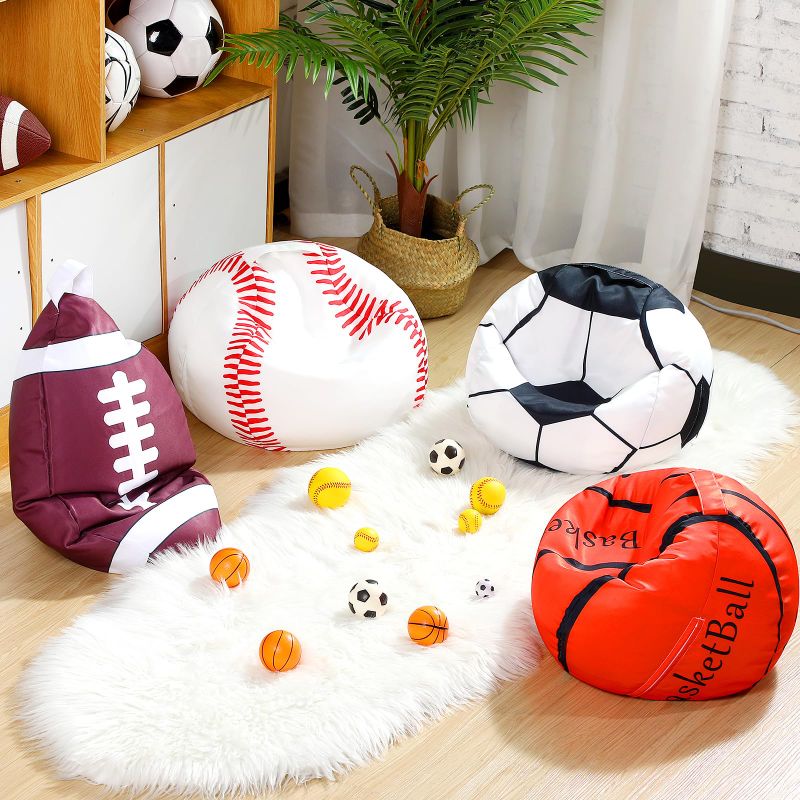 Photo 2 of 2 PIECE BUNDLE! 4 Pcs Stuffed Animal Storage Bean Bags Chair Covers for 18 Inch Beanbag with Zipper Basketball Football Soccer Baseball Storage Beanbag Cover Plush Organizer for Kids, Without Beanbag