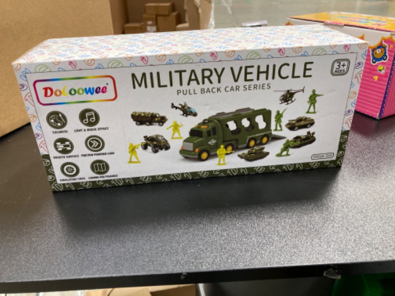 Photo 1 of Doloowee 14 in 1 Green Military Truck Toys, Army Tanks Set with Soldier Men, Army Men Toys, Military Truck Toy with Lights and Sounds, Gifts for Toddler Kids Boys Ages 3+ 14 in 1 Military Trucks