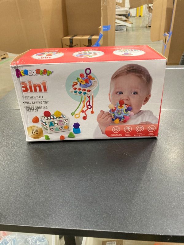 Photo 1 of 3 in 1 Baby Toys 6 to 12 Months, Baby Teething Toys & Pull String & Shape Sort Cube Sensory Toys, Montessori Toys for Babies 6-12 Months, Infant Toys 6-9-12-18 M+, Gifts for Baby Toys 12-18 Months