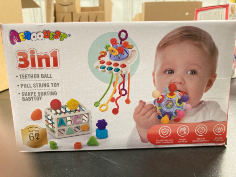 Photo 2 of 3 in 1 Baby Toys 6 to 12 Months, Baby Teething Toys & Pull String & Shape Sort Cube Sensory Toys, Montessori Toys for Babies 6-12 Months, Infant Toys 6-9-12-18 M+, Gifts for Baby Toys 12-18 Months