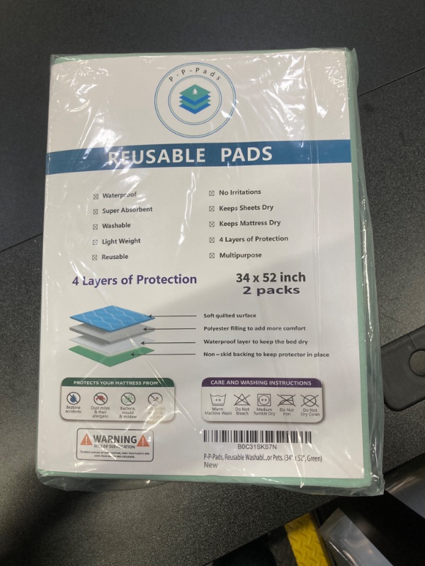 Photo 2 of [2 per Pack] 34" x 52" Adults, Seniors, Kids or Pets Reusable Washable Heavy Absorbent Incontinence Pads, Leak Proof Protection for Your Bed, Furniture, Crates, or Flooring (Green) 34" x 52" Green