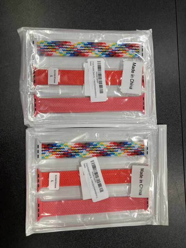 Photo 2 of 2 PACK BUNDLE///3 Pack Compatible with Watch Band 49mm 45mm 44mm 42mm 41mm 40mm 38mm, Braided Elastic Women and Men Solo Loop Sport Strap Compatible for Watch Series8 7 6 5 4 3 2 1 SE Rainbow + Orange + Pink 42mm/44mm/45mm/49mm-L