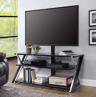 Photo 1 of Whalen Xavier 3-in-1 TV Stand for TVs up to 70", with 3 Display Options for Flat Screens, Black with Silver Accents