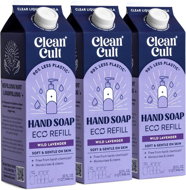 Photo 1 of Cleancult - Liquid Hand Soap Refills - Wild Lavender - Made with Aloe Vera & Lavender Essential Oil - Nourishes & Moisturizes Dry & Sensitive Skin - Eco Friendly - Paper-Based Packaging - 32 oz/3 Pack
