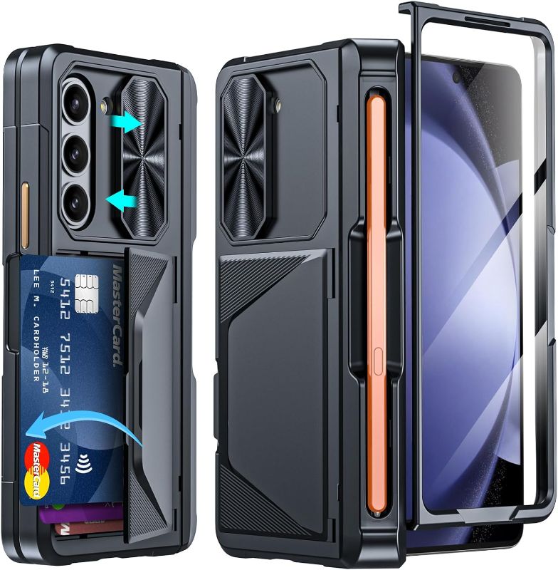 Photo 1 of ***2 PACK*** Galaxy Z Fold 5 Case with S Pen Holder[Fold 5 Edition S Pen Holder] & Card Holder, Hinge Protection & Sliding Lens Cover & Built-in Screen Protector Wallet Case for ZFold 5(Black)