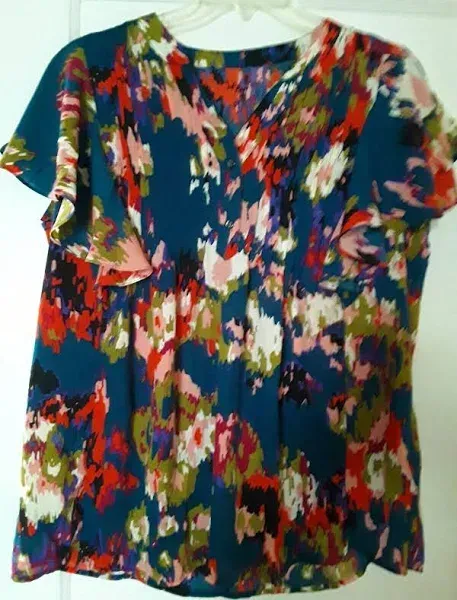Photo 1 of SHEWIN Womens Casual V Neck Boho Floral Blouses Ruffle Short Sleeve Shirts Pleated Flowy Tunic Tops - Medium