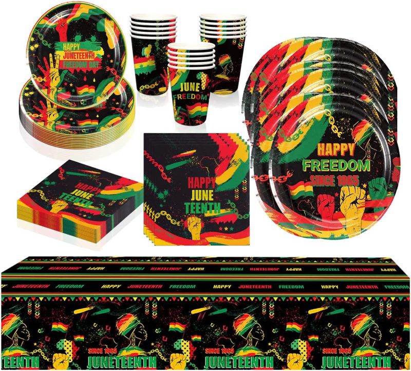 Photo 1 of Black History Month Tableware Set Africa American Celebration Independence Party June 19th 1865 Include (Plates, Cups, Napkins, Banners) (Happy Juneteenth Day)
