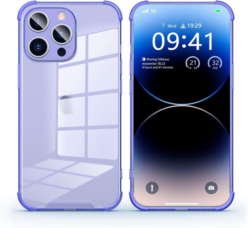 Photo 1 of Ultra-Thin Phone Case Compatible with iPhone 14 Pro, 6.1'' iPhone 14 Pro Case, Soft TPU Protective Cover for iPhone 14 Pro-Clear Purple