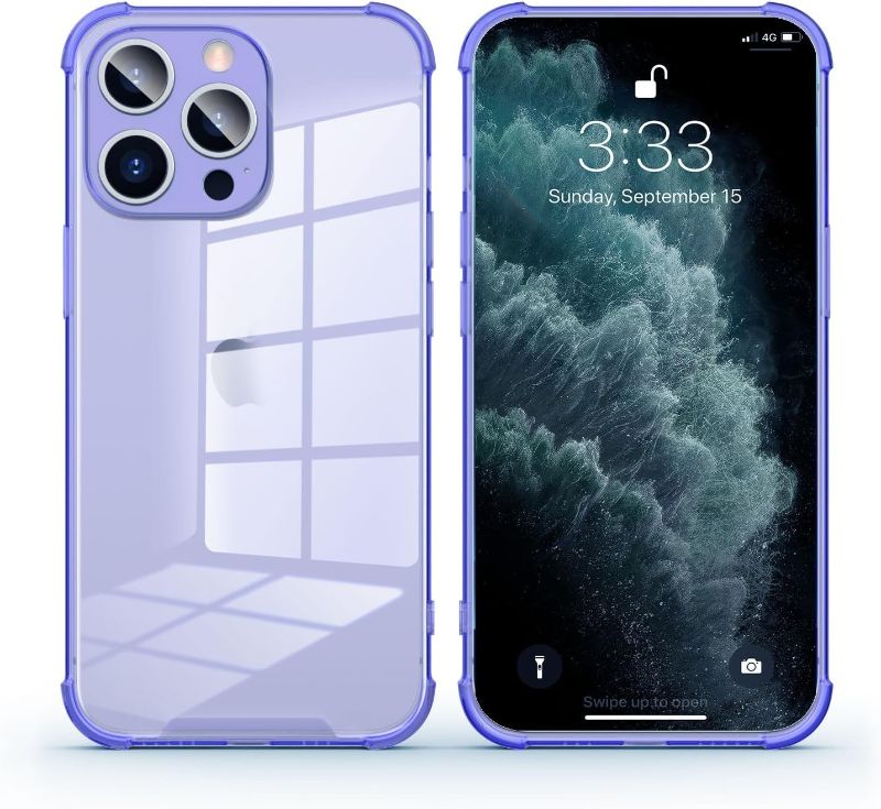 Photo 1 of  iPhone 13 Pro Max, 6.7'' Soft TPU Shockproof iPhone 13 Pro Max Case, Protective Phone Cover for iPhone 13 Pro Max-Clear Purple - 2pk bundle