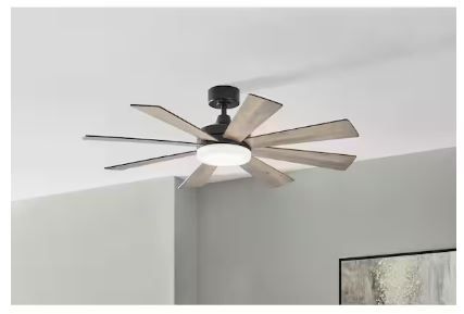 Photo 1 of Bayla 52 in. Indoor Matte Black Windmill Ceiling Fan with Adjustable White Integrated LED with Remote Included
