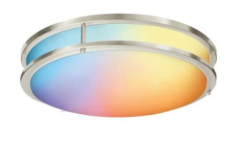 Photo 1 of 16 in. Smart Round RGB Color Selectable LED Brushed Nickel Flush Mount Powered by Hubspace
