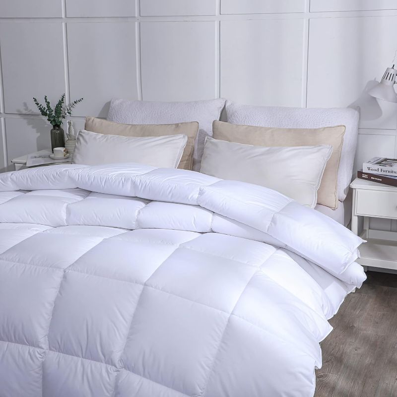 Photo 1 of Premium Goose Down Feather Comforter with 8 Corner Tabs-King Size,600 TC, 100% Cotton Cover, Down and Feather Filling, 500+ Fill Power,All Season Duvet Insert
