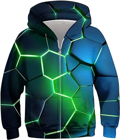 Photo 1 of TUONROAD 6-16T Boys Girls Zip Up Hoodies Sweatshirts 3D Printed Cool Pullover with Pockets
