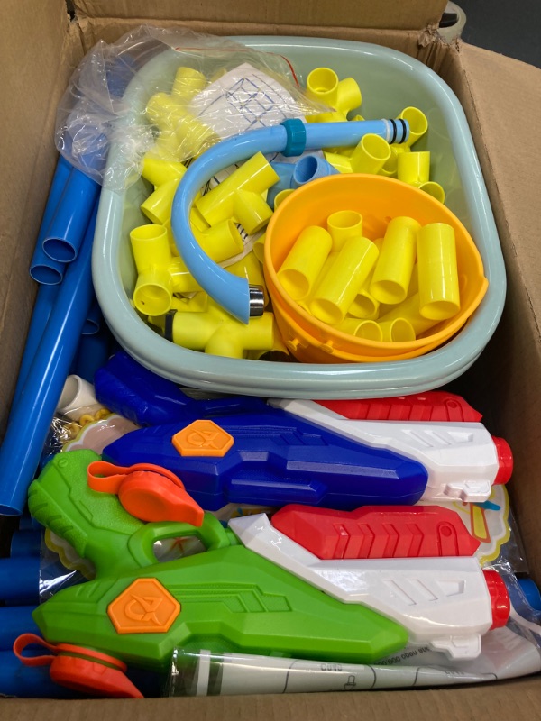 Photo 1 of Water Park Sprinkler Toy, Backyard Splash Waterpark Game with Shooting Toys, Dump Bucket, Water Table & Faucets, Sprinkler for Kids Outdoor Summer Water Activities Fun Play