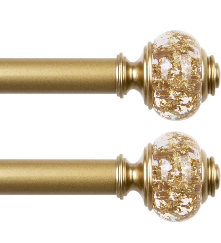 Photo 1 of 2 Pack Curtain Rods, 1 Inch Telescoping Drapery Rod 28 to 48 inch(2.3-4ft) Curtain Rods for Windows 16 to 44 Inches, Luxury Gold Translucent Finials