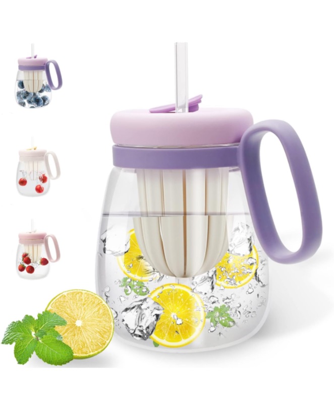 Photo 1 of 30 oz Glass Tumbler - Festive Gift for Christmas & Valentine's Day - Reusable Boba Cup with Tea Infuser, Lid, Straw, Handle. Ideal for Smoothies, Leak-Proof Mason Jar with Food-Grade Silicone