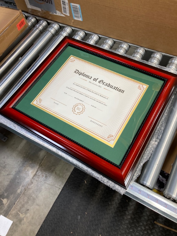 Photo 2 of 11x14 Diploma Degree Frame with Green Mat or Display 15x18 Certificates without Mat,Solid Wood,Cherry Finish with Intricate Black Rope Detail,UV Protection Acrylic Cherry / Green Gold Mat 15x18 for 11x14 with Mat