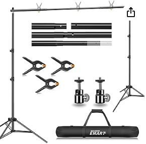 Photo 1 of Backdrop Stand, EMART 7x10ft Photo Video Studio Muslin Background Stand Backdrop Support System Kit with Mini Ball Head, Photography Studio 6.8X10ft Lightweight