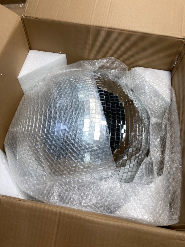 Photo 2 of 20 Inch Large Disco Ball Decorations, 70's 80's 90's Silver Rotating Glass Mirror Ball with Hanging Ring, for Outdoor Ceiling Mount DJ Club Lighting Holiday Christmas Party Birthday Props Festival