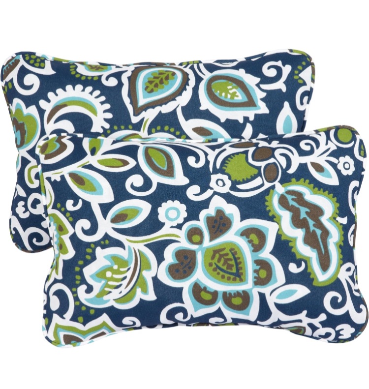 Photo 1 of Mozaic AZPS2066 Indoor Outdoor Lumbar Pillows with Corded Edges, Set of 2, 13 x 20 inches, Navy/multi