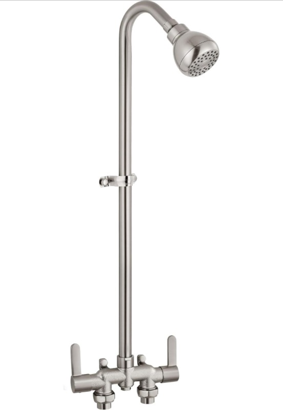 Photo 1 of Aolemi Outdoor Shower Fixtures,Outdoor Shower Kit Faucet System 3 Inch Center with Showerhead,2 Handle Exposed Shower with Brass Mix Valve,Pipe Downward,without Soap Dish,Brushed Nickel