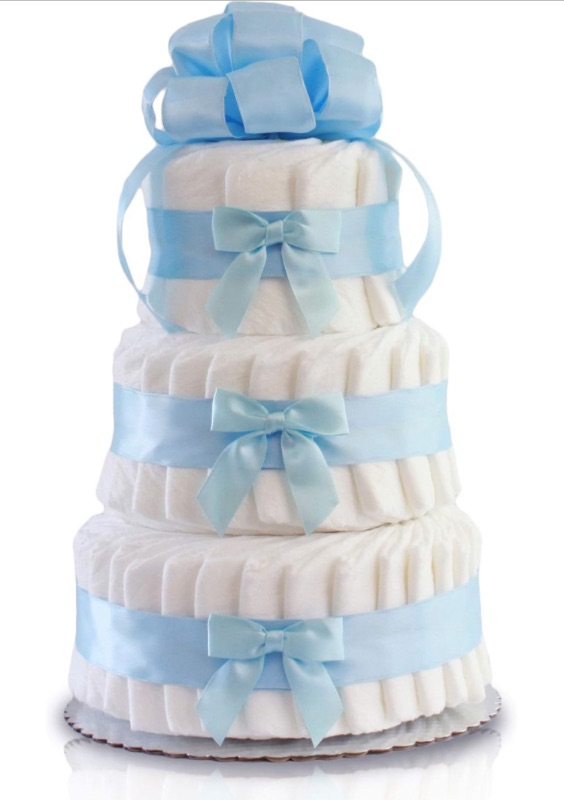 Photo 2 of Classic Pastel Baby Shower Diaper Cake (3 Tier, Blue)