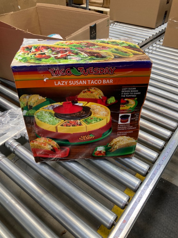 Photo 1 of Nostalgia Taco Tuesday Heated Lazy Susan Taco Bar Serving Set for a Party with 4 Tortilla Holders, Fondue Pot for Burritos, Nachos, and Fajitas - 20 Oz. - Red